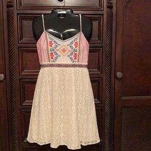 Spaghetti Strap cream Embroidery lace lined dress